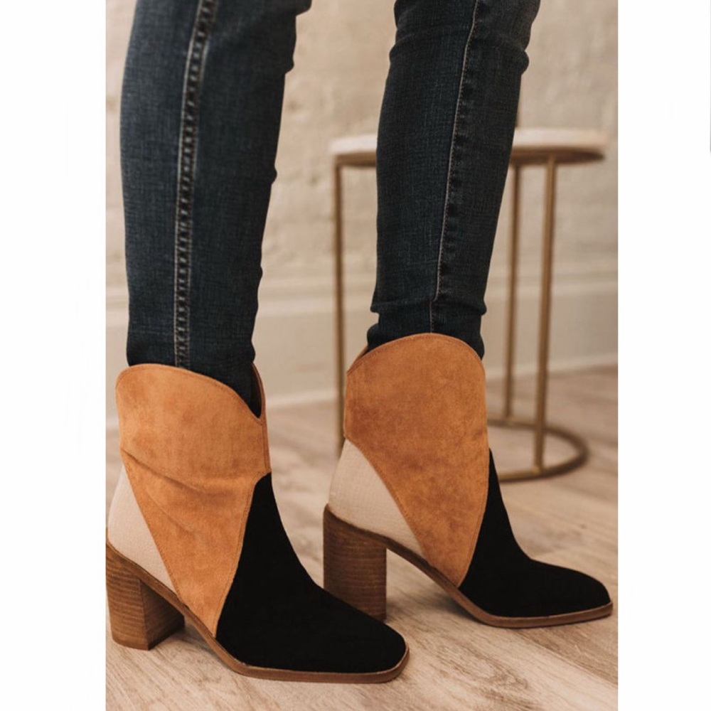 Black Color Block Suede Boot - Picture 2 of 4